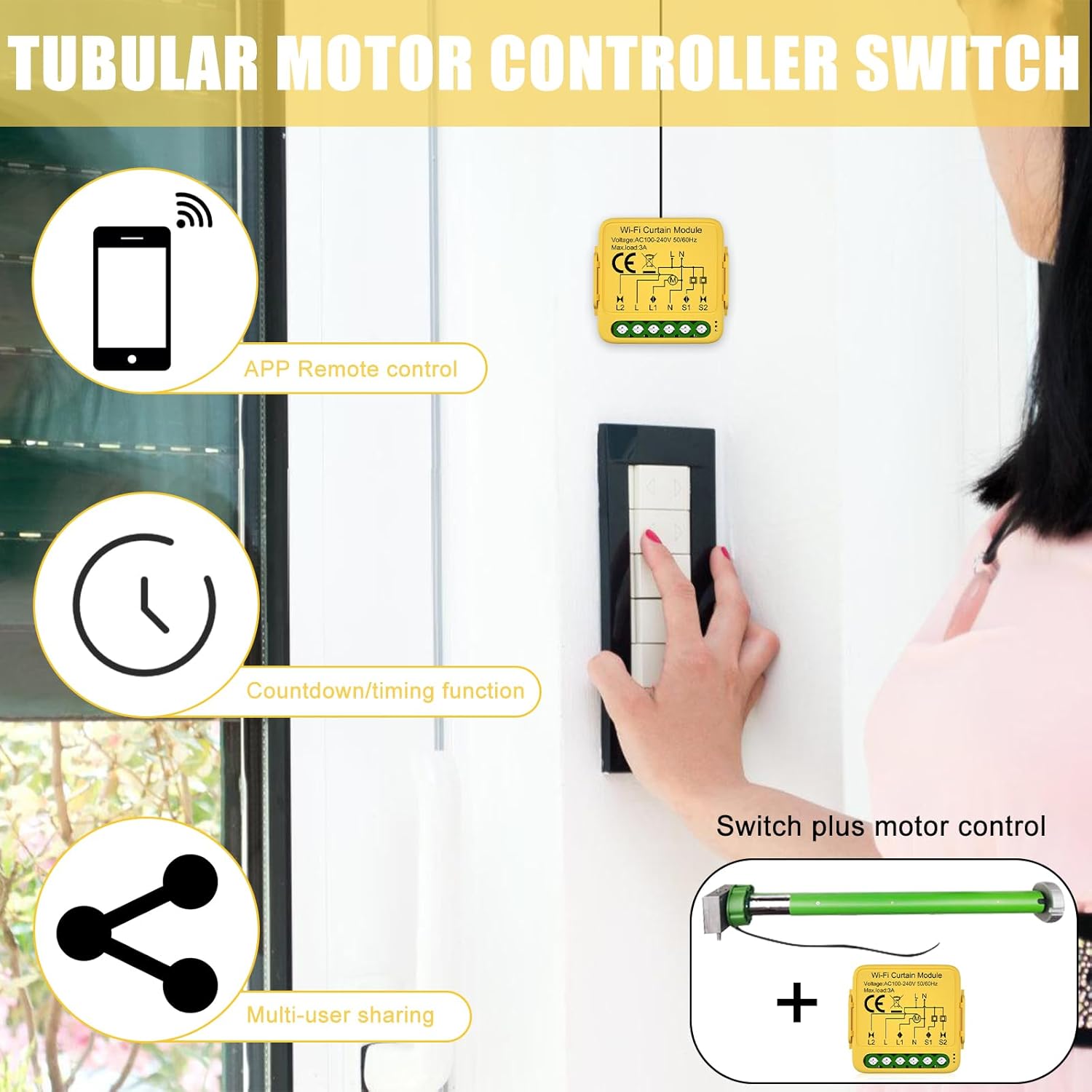 4 interrupteurs intelligents WiFi pour volet roulant - Avec réglage de la durée de fonctionnement - Compatible avec Google Home/Smart Life/Tuya Smart - 4
