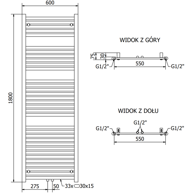 Grzejnik elektryczny Mexen Hades złoty 1800 x 600 mm