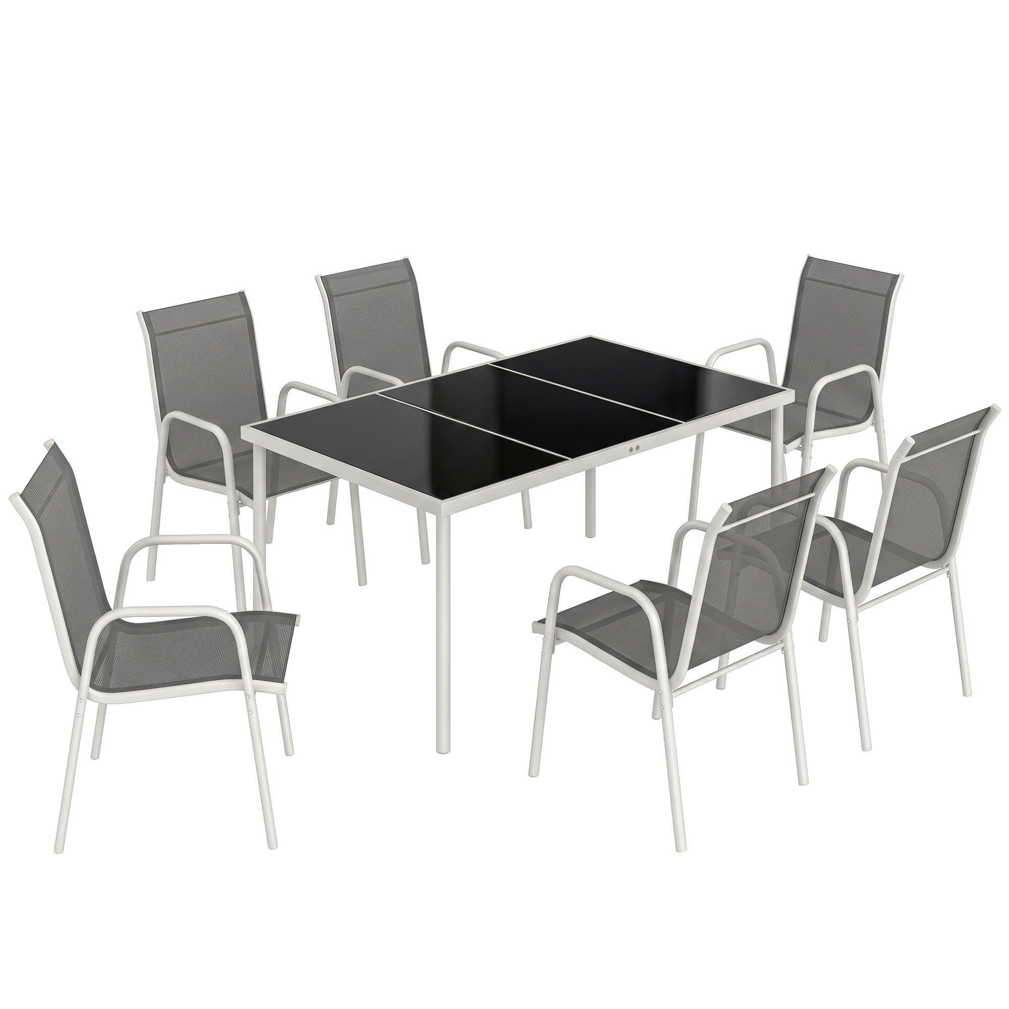 Conjunto de Jardín Outsunny Metal, Textilene Blanco y Gris 150x90x72 cm - 2