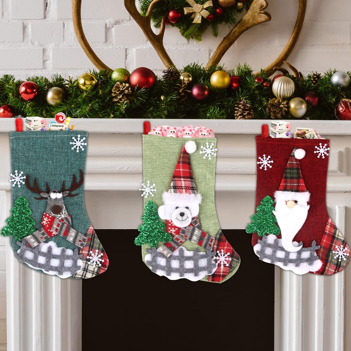 FainFun Chaussettes de Noel Deco, 3 Pièces 22 * 15CM Chaussette de Noël a Personnaliser en Lin, Chaussette de Noel Decoration pour Sapin de Noël, Cheminee, Lot de Bottes Noel a Decorer FainFun Chaussettes de Noel Deco, 3 Pièces 22 * 15CM Chaussette de Noël a Personnaliser en Lin, Chaussette de Noel Decoration pour Sapin de Noël, Cheminee, Lot de Bottes Noel a Decorer
