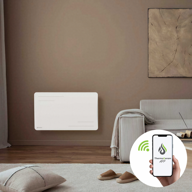 Radiateur électrique connecté 1500W à inertie sèche céramique horizontal Blanc Alice