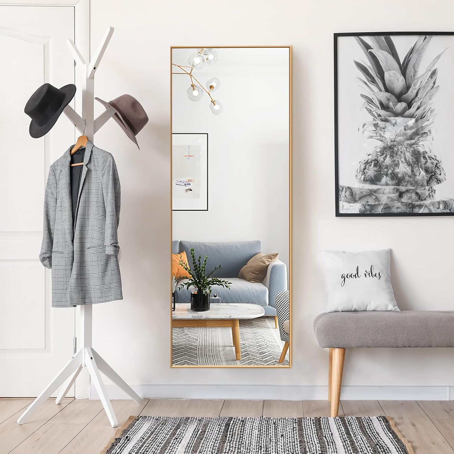 2 in 1 Specchio Lungo da Parete, Specchio a Figura Intera con Telaio Rettangolare in Alluminio e Vetro Antiesplosione, Specchio da Terra per I - 2