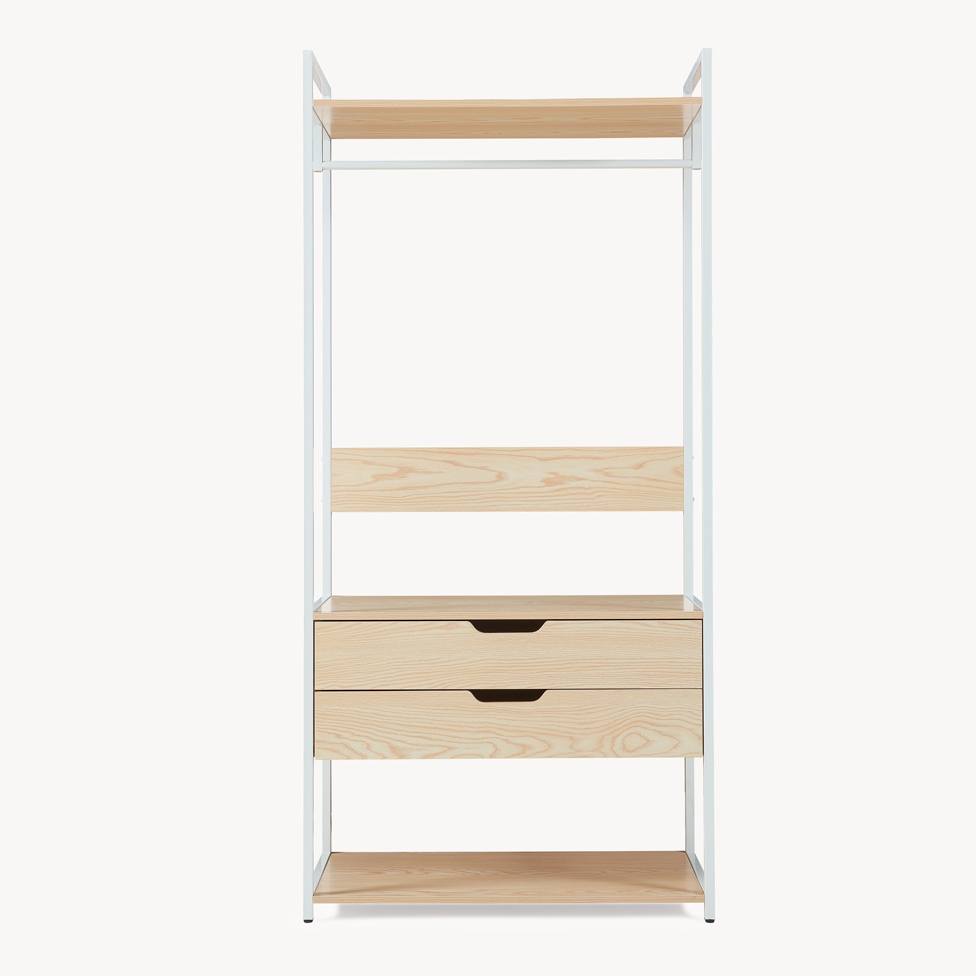 Organizzatore Guardaroba Larem Mobile Porta Abiti con Cassetti - Bianco / Effetto Rovere [en.casa] - 3