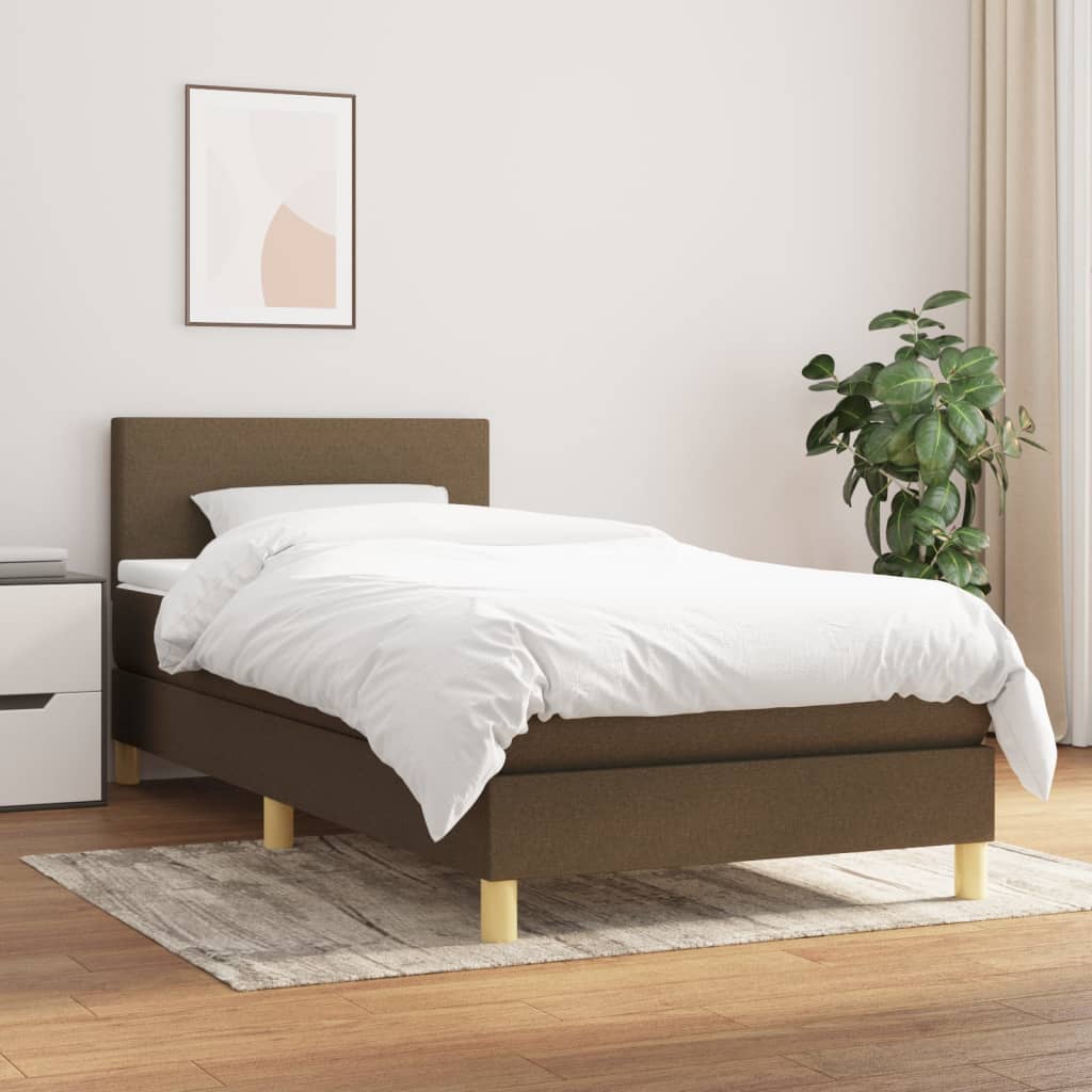 Cama box spring con colchón tela marrón oscuro 100x200 cm | Leroy Merlin