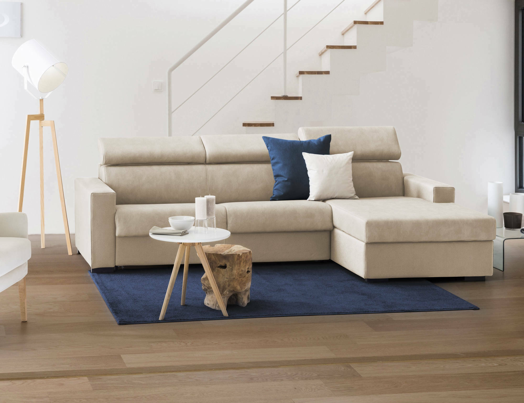 Canapé d'angle droit convertible avec dossier méridienne en tissu texturé gris SURDELI | Leroy Merlin