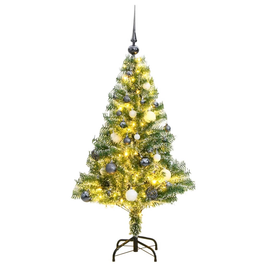 Sztuczna choinka ze 150 LED, bombkami i śniegiem, 120 cm vidaXL