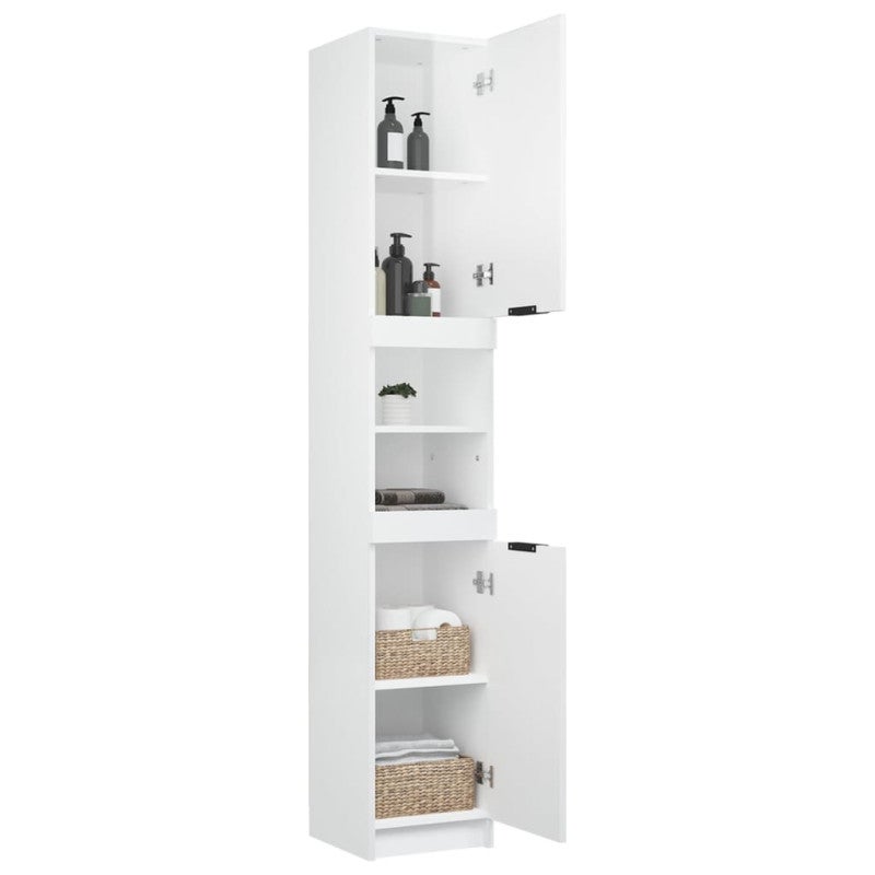 vidaXL Armario de baño contrachapada blanco brillo 32x34x188,5cm - 6