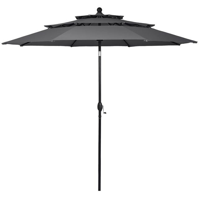 Parasol Extérieur de 3m à 3 Niveaux, Parasol de Patio Auto-inclinable Double Ventilation, Manivelle, Poteau en Aluminium (Gris)