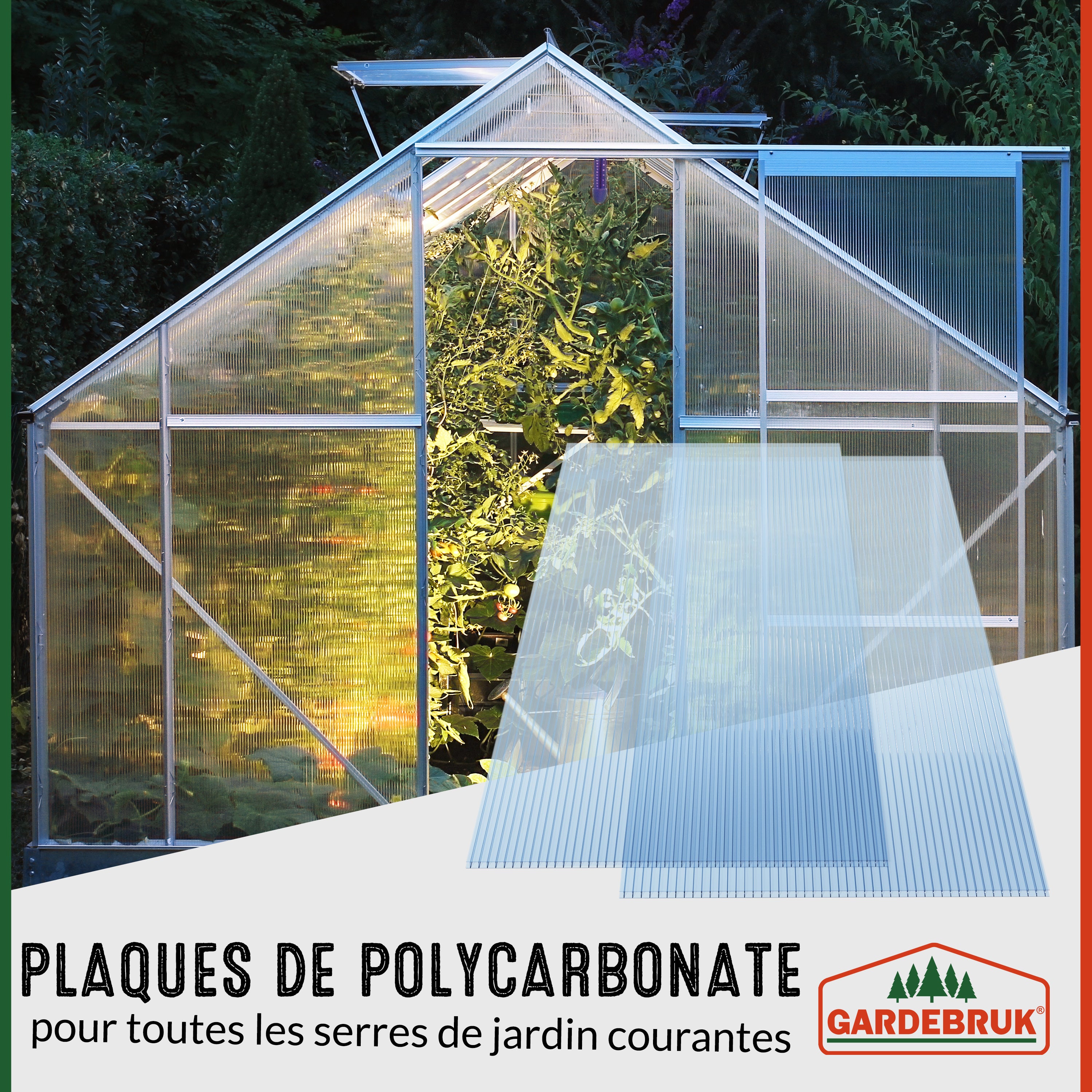 GARDEBRUK® 10x Plaques de polycarbonate creux 6mm 121x60,5cm découpe 7,3m² résistant aux UV plaques à double paroi serre de jardin plaque alvéolaire - 2
