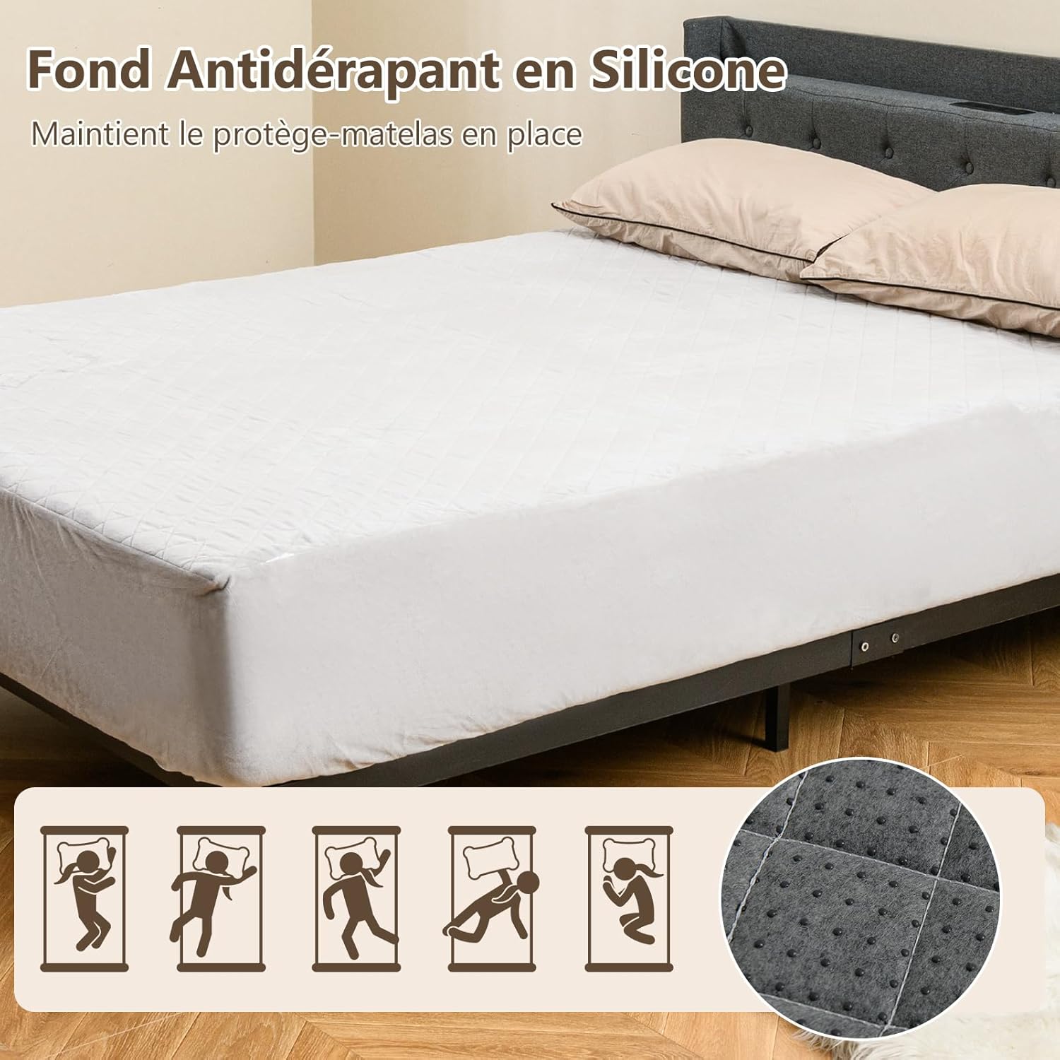 Resguardo de colchão 140 x 200 cm, capa de cama macia em poliéster cristal com proteção total de 360°, bolso fundo (140 x 200 cm, cinzento) - 5