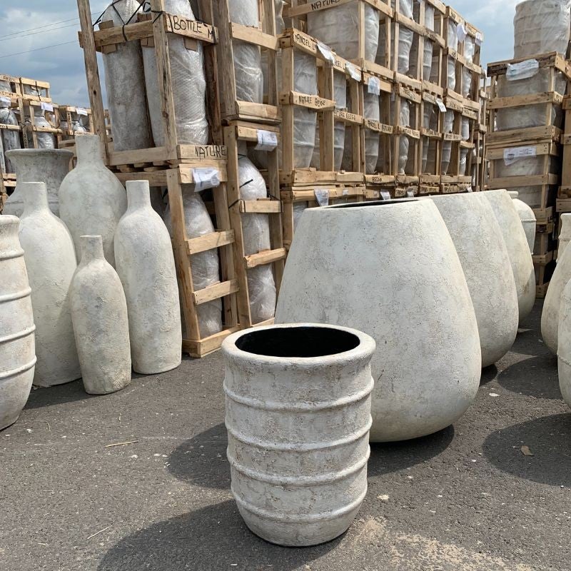 Pot décoratif en fibre de ciment Anzel Natura Beige - M - 2