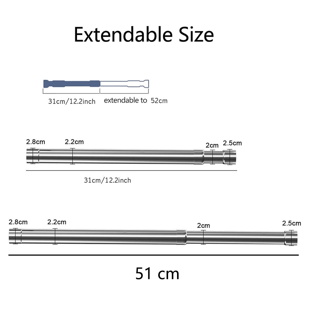Tringle à Vêtements Extensible Acier Inox – Réglable 31 à 51 Cm – Pour Placard, Salle De Bain, Balcon