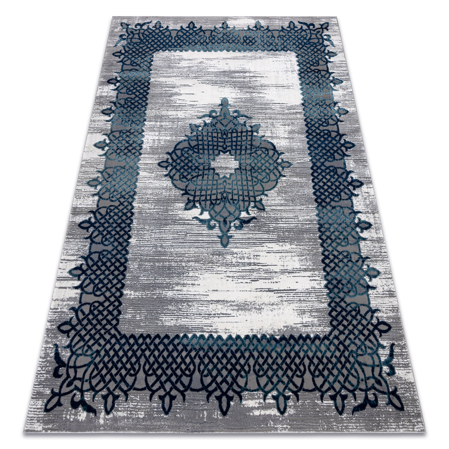 Alfombra core w9797 marco, roseta - estructural, dos niveles de vellón, azul / gris 160x220 cm