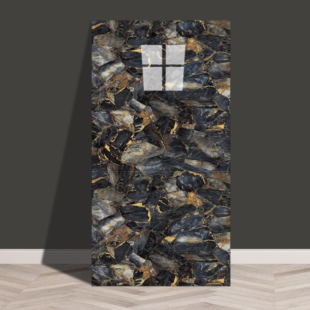 Zestaw 10 samoprzylepnych tapet w stylu współczesnym - Wodoodporna tapeta z efektem marmuru, 30 x 60 cm, czarna A