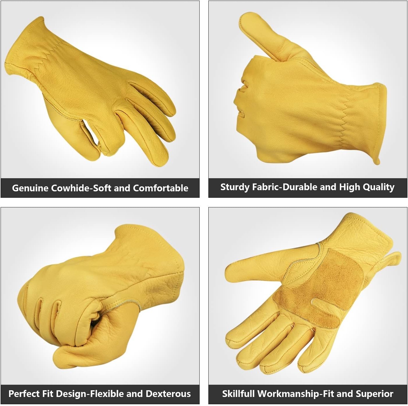 Gants de jardinage épais et résistants à la perforation, en cuir de vachette, adaptés à la taille, au bêchage,à la plantation et autres trav Taille M - 2