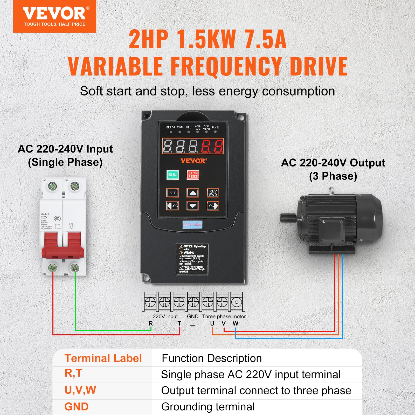 VEVOR Inverter Azionamento A Frequenza Variabile 4kW, Regolatore - 5