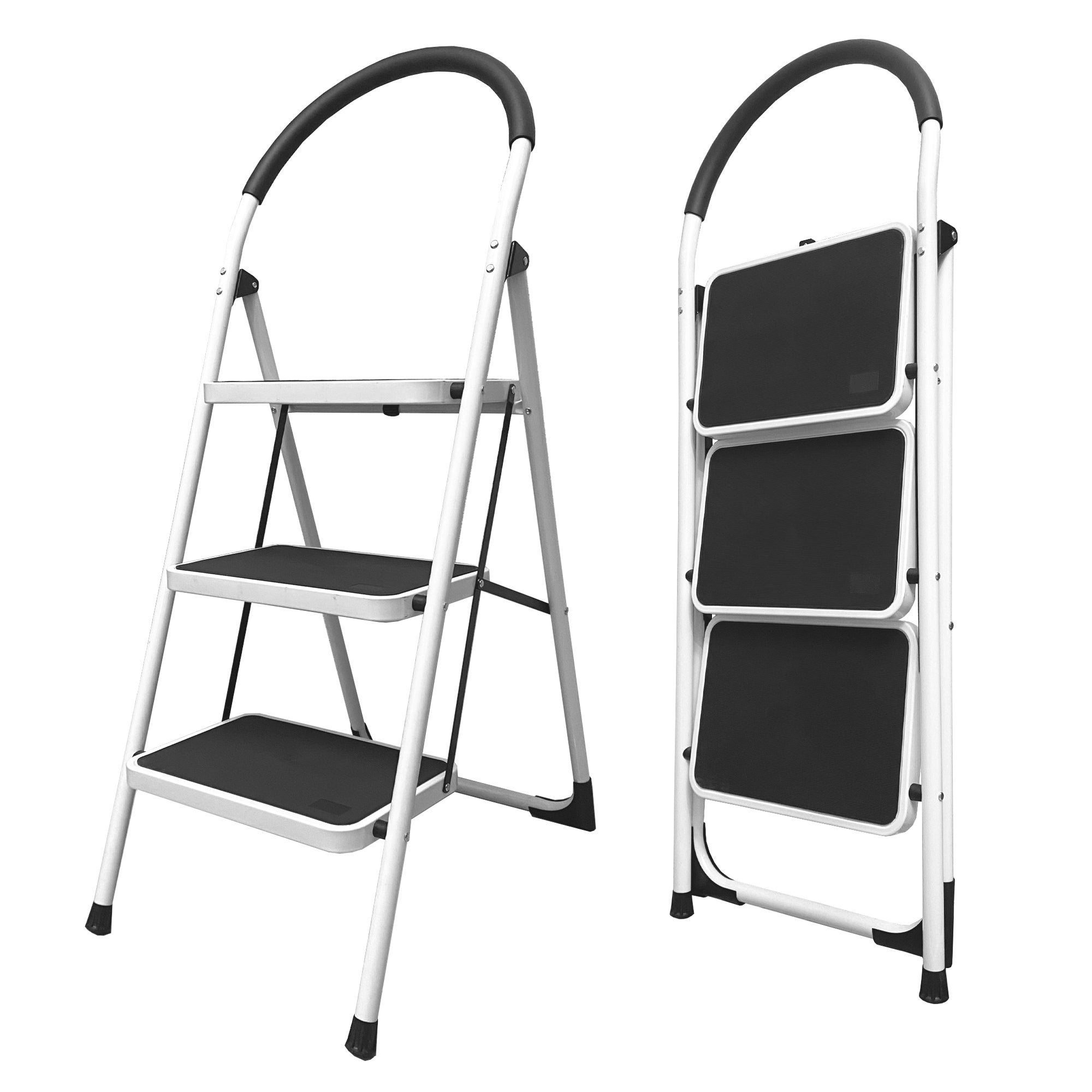 Échelle Pliable Acier Antidérapante 3 Marches 118x48x68 cm Nyana Home | Poignée Ergonomique | Grande Stabilité - 6