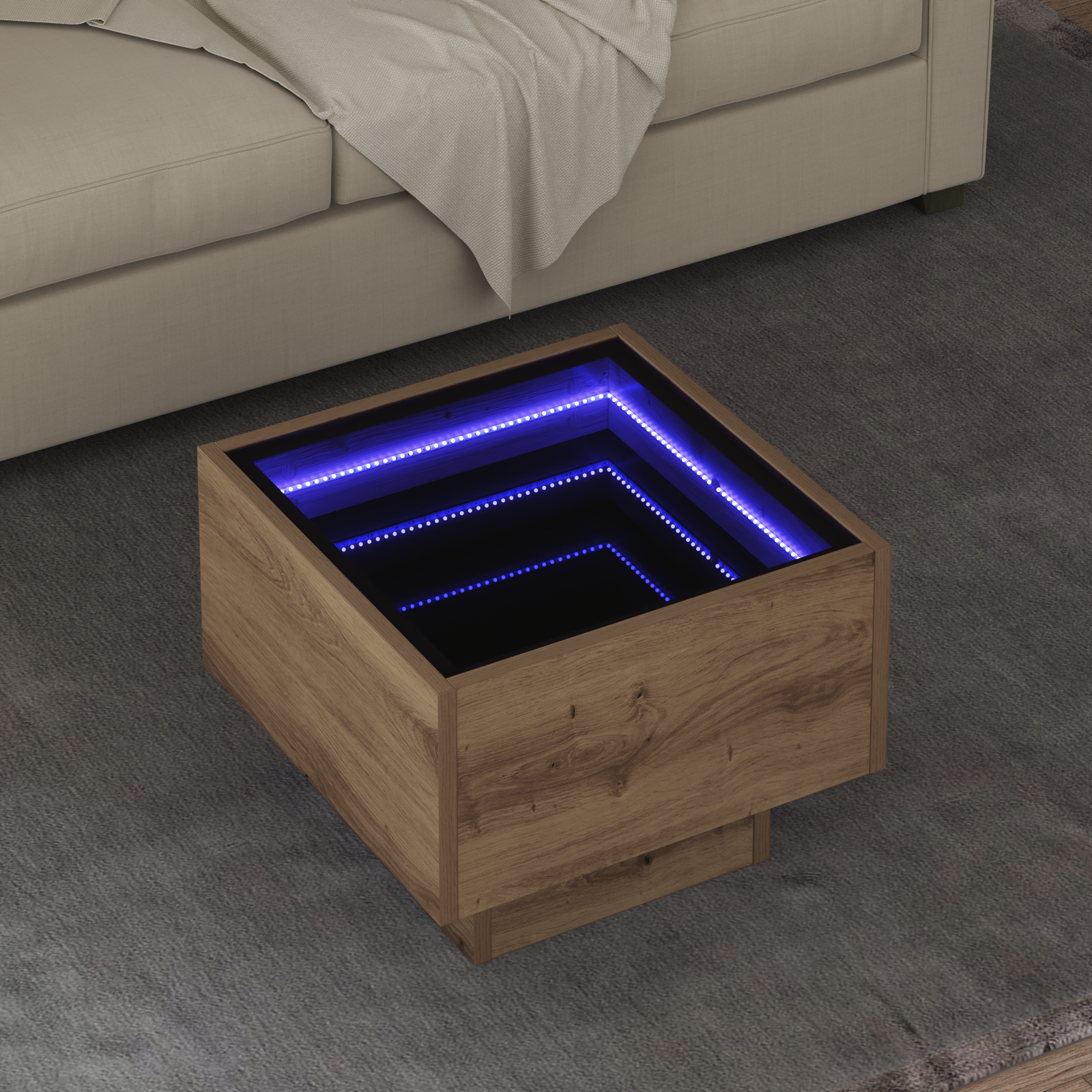 Stolik kawowy Ze LED Lights dąb artisan 40 x 40 x 30 cm vidaXL