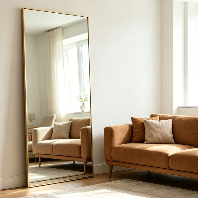Miroir pleine longueur 165 x 60 cm, miroir sur pied, miroir sur pied avec cadre en alliage d'aluminium, miroir mural à cadre fin