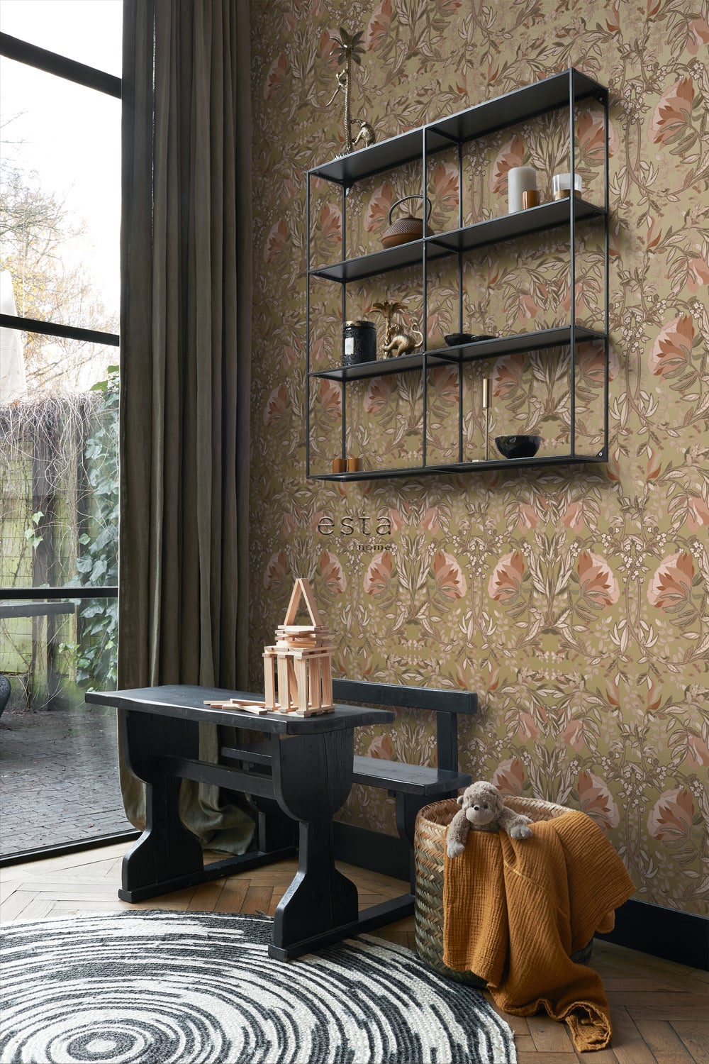 Papier peint fleurs vintage de style art nouveau or et rose terracotta - 53 cm x 10.05 m - ESTAhome - 5