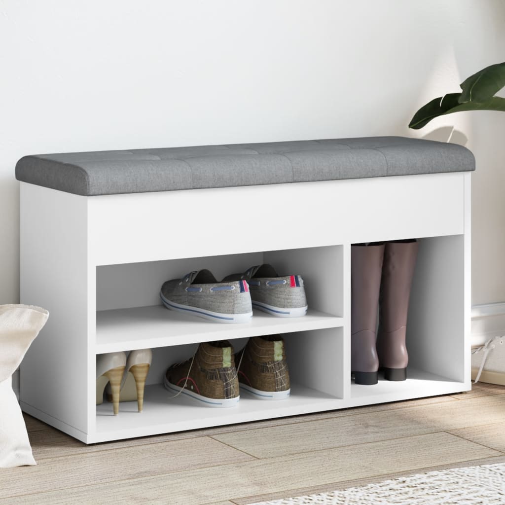 VidaXL Banco zapatero madera de ingeniería blanco 82x32x45,5 cm