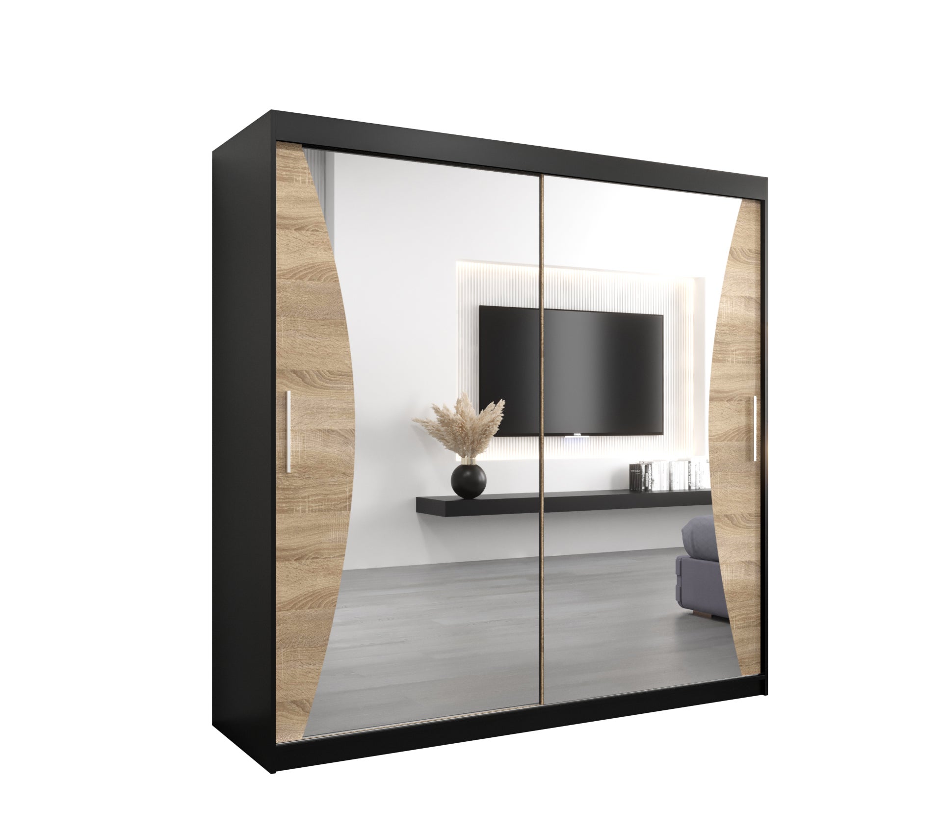 Szafa przesuwna garderoba MONACO 200 x 62 x 200 cm Czarny + Sonoma - Abiks Meble