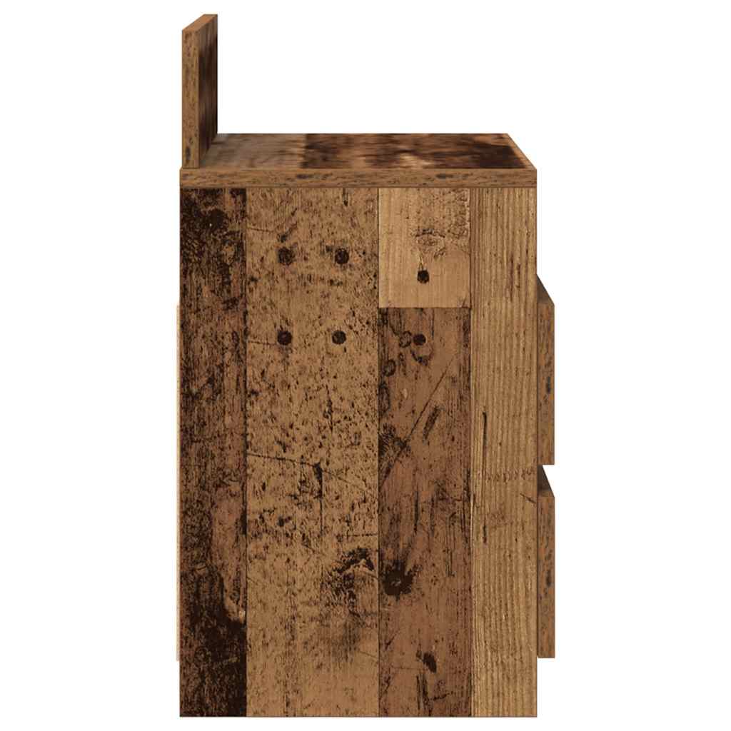 Tables de chevet 2 pièces avec 2 tiroirs vieux bois 40x33x60 cm - 6