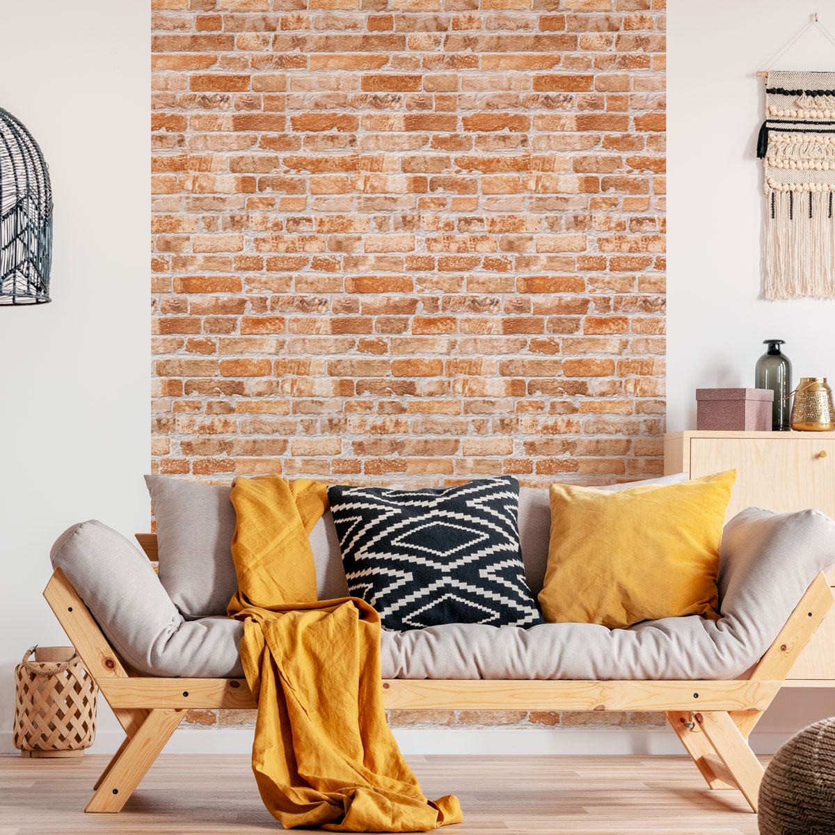 Papel pintado prepegado ladrillos naranjas h300 x l60 cm - adhesivo de pared - revestimiento sticker mural decorativo