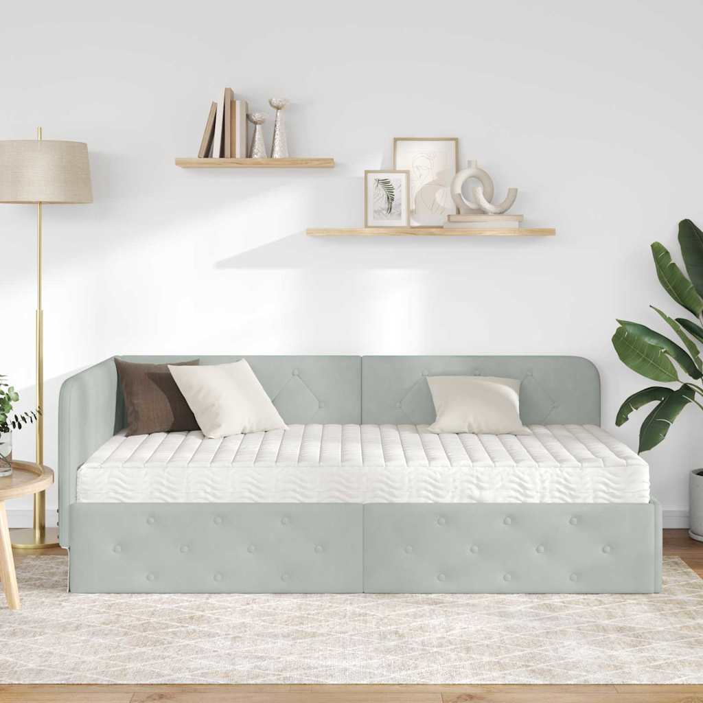 Cadre de lit d'angle en velours gris clair pour la chambre, 90 × 190 cm - 4