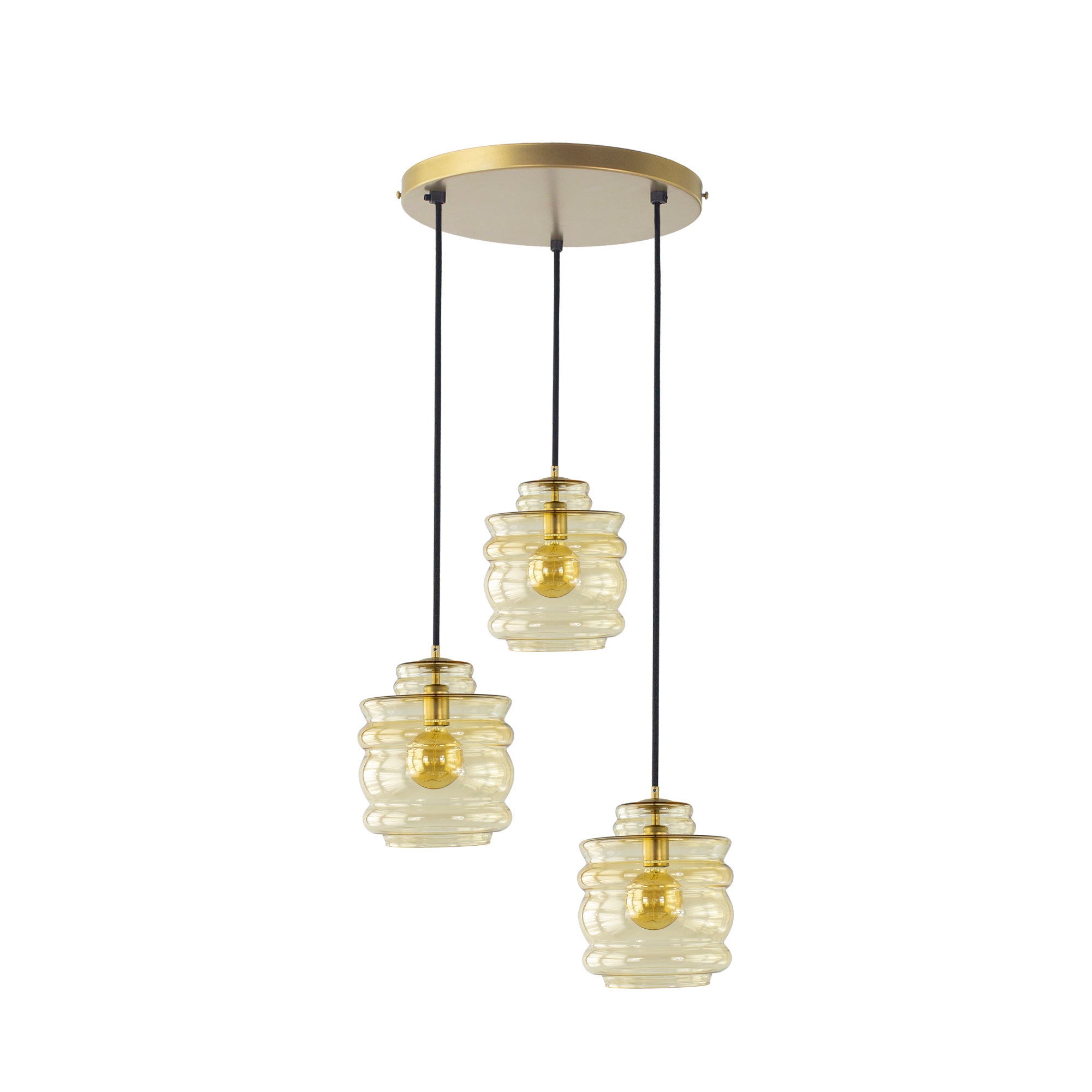Lámpara de techo plafón ottilia oro cristal ámbar 3 luces