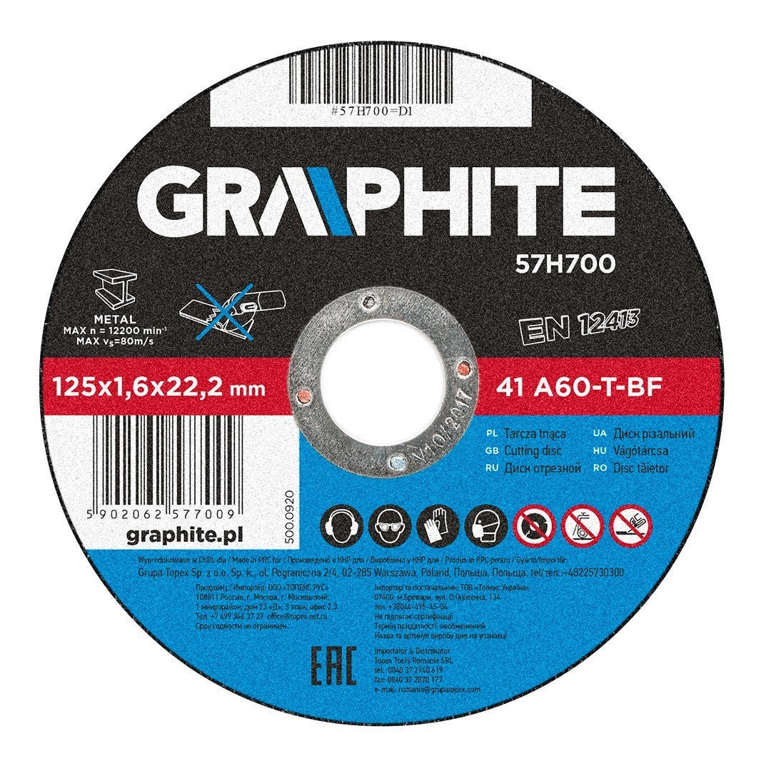 Disc taiere, pentru metal 125 x 1.6 x 22.2 mm, 57H700