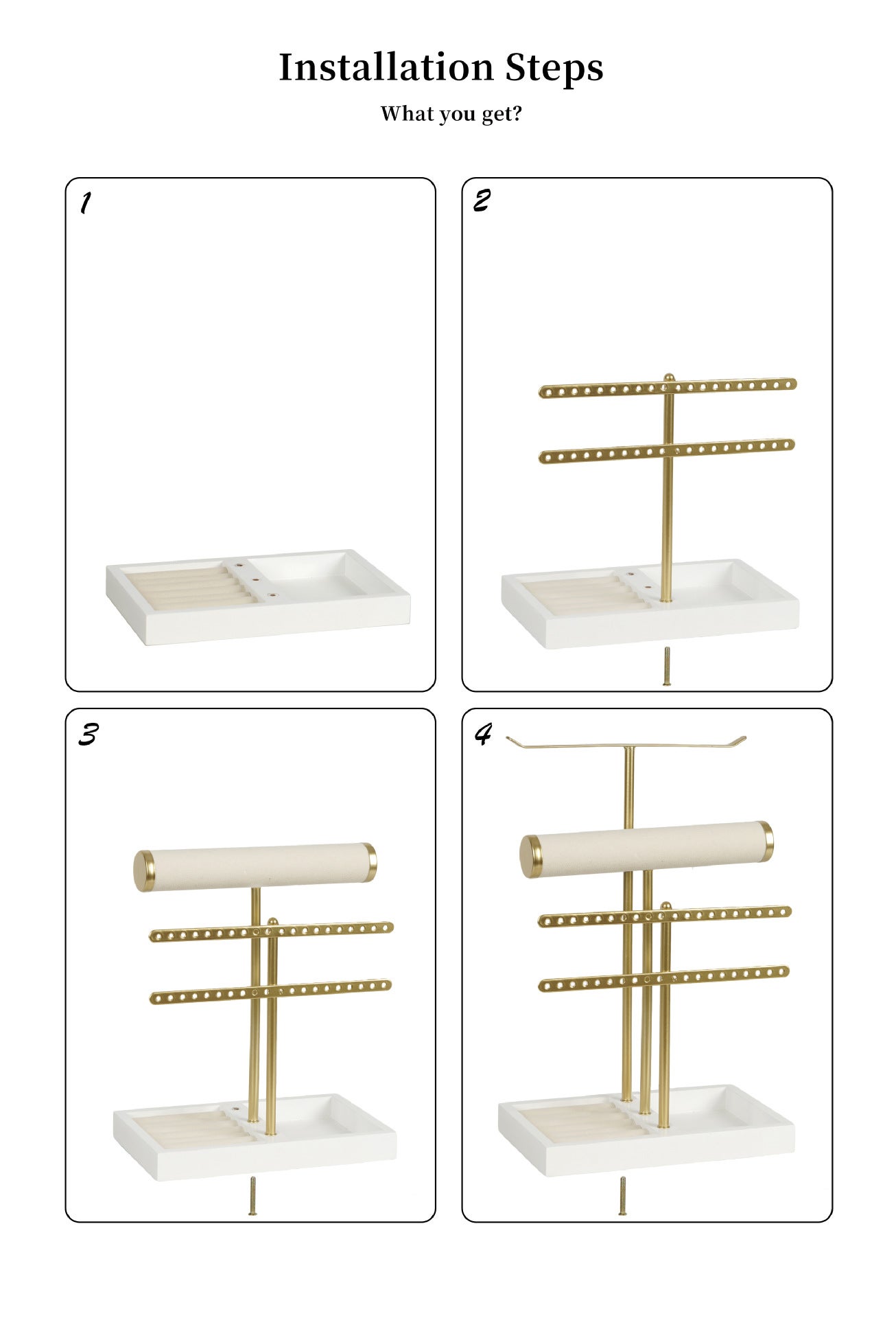 Présentoir bijoux 4 niveaux cascade doré - Organisation et vitrine pour colliers et bagues - 7