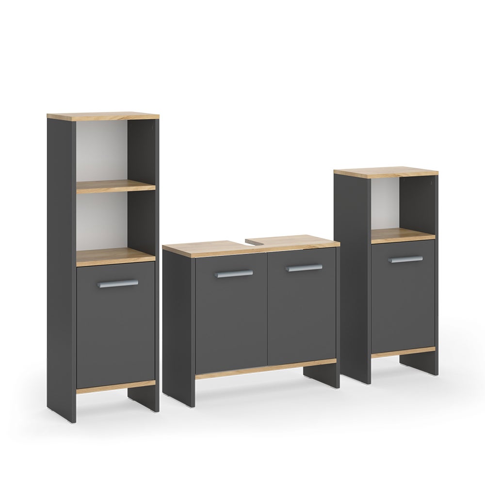 Vicco Zestaw mebli łazienkowych Karli, Antracyt/złoty dąb, 3-częściowy