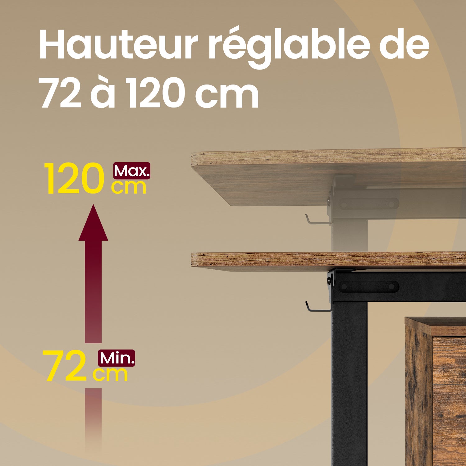 Cadre de bureau, sans plateau, support de bureau réglable en hauteur, 2 crochets, 3 hauteurs mémorisables, noir - 6