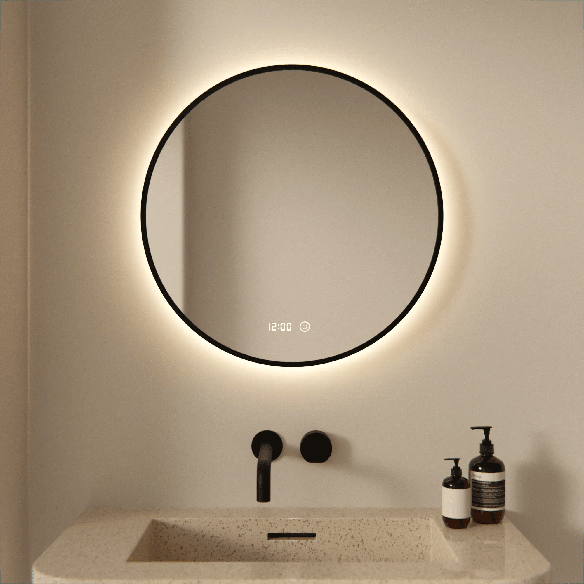 Mirlux Miroir de salle de bain rond à LED avec cadre noir mat, 60 cm, anti-condensation, rétroéclairage LED à 3 niveaux d'intensité. - 2
