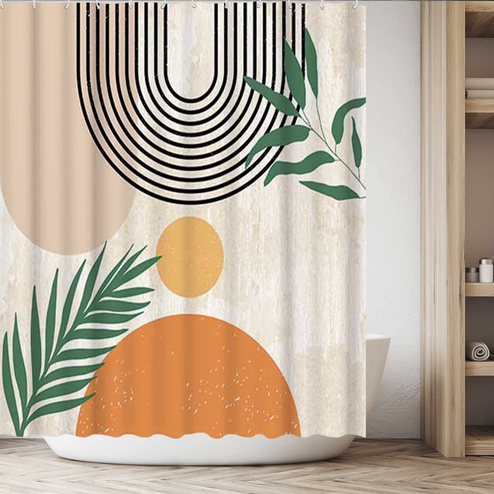 Bonhause - Rideau De Douche Marron Rayé Géométrique 180x180 Cm - Tissu Polyester Anti-moisissure - Avec 12 Crochets