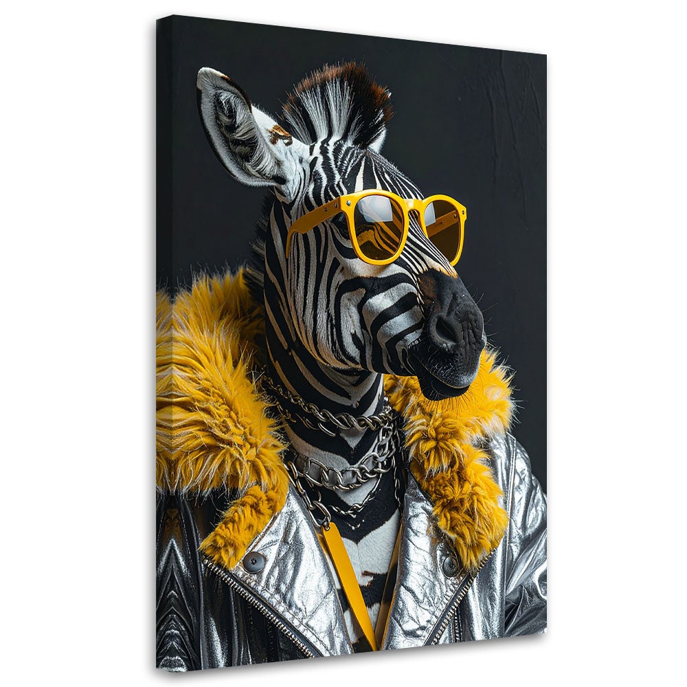 Obraz do salonu biura pokoju młodzieżowego, Zebra w żółtych okularach i futrze 30x45