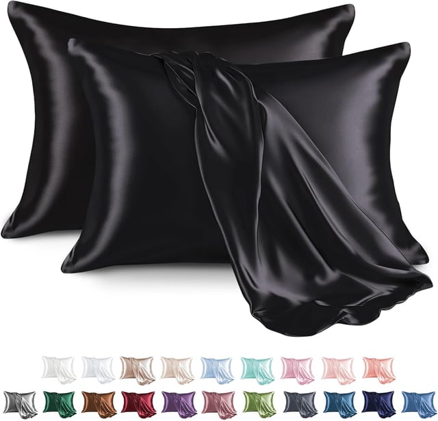Lot de 2 taies d'oreiller en satin de soie, grande taie d'oreiller, taie d'oreiller en soie avec fermeture enveloppe (51 x 76 cm)