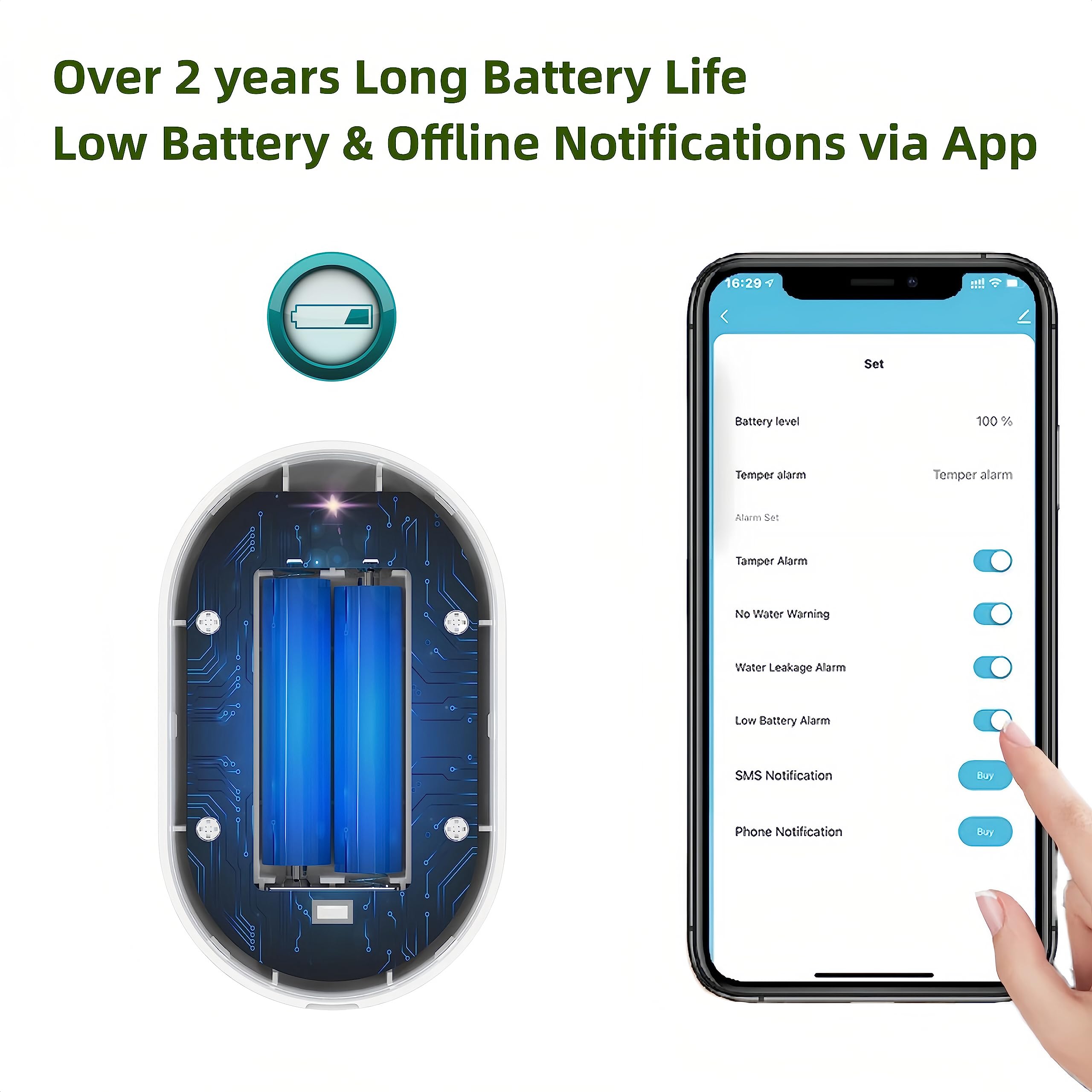 LEDANDER Allarme perdite d'acqua Wi-Fi, rilevamento perdite tramite app intelligente, rilevamento trabocco lavello, versione app - 3