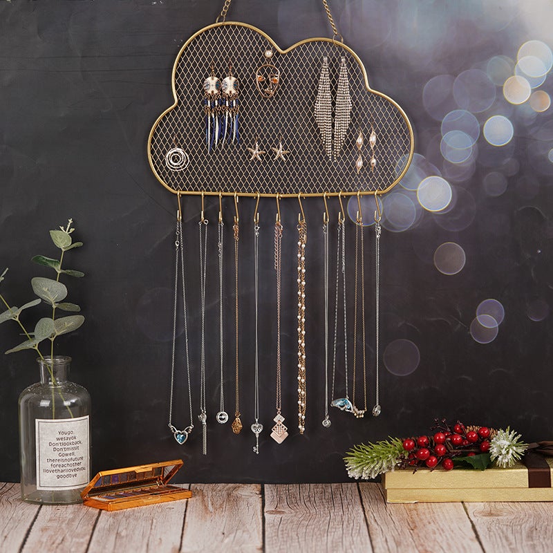 Organiseur de bijoux suspendu, présentoir mural en métal pour boucles d'oreilles et colliers,cadeau (Nuages) - 3