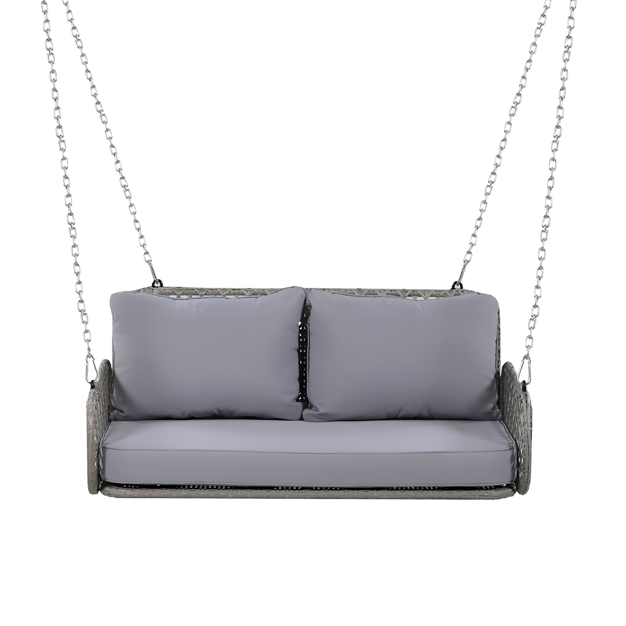 Balancelle de jardin 2 places en rotin PE, Balançoire de jardin - avec coussins et 2 chaînes - 112 x 54 x 48 cm - Gris - 8