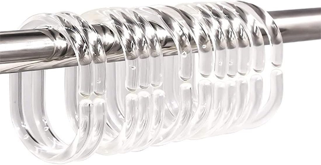 Zestaw 12 przezroczystych plastikowych kółek do zasłon, kółek do zasłon prysznicowych typu C, kółek do zawieszania zasłon łazienkowych