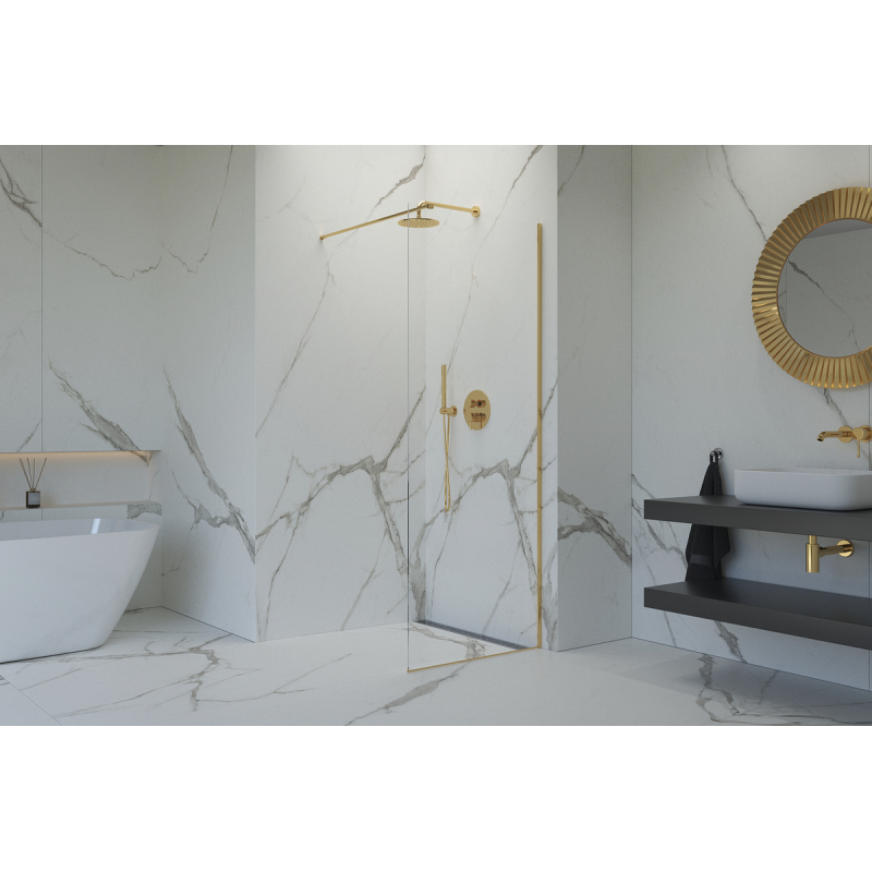 Swiss Aqua Technologies Walk-in 120x200cm Paroi en verre Crystal Glass® 8 mm anticalcaire, avec bras et profilés or (SATBWI120PRZ) - 5