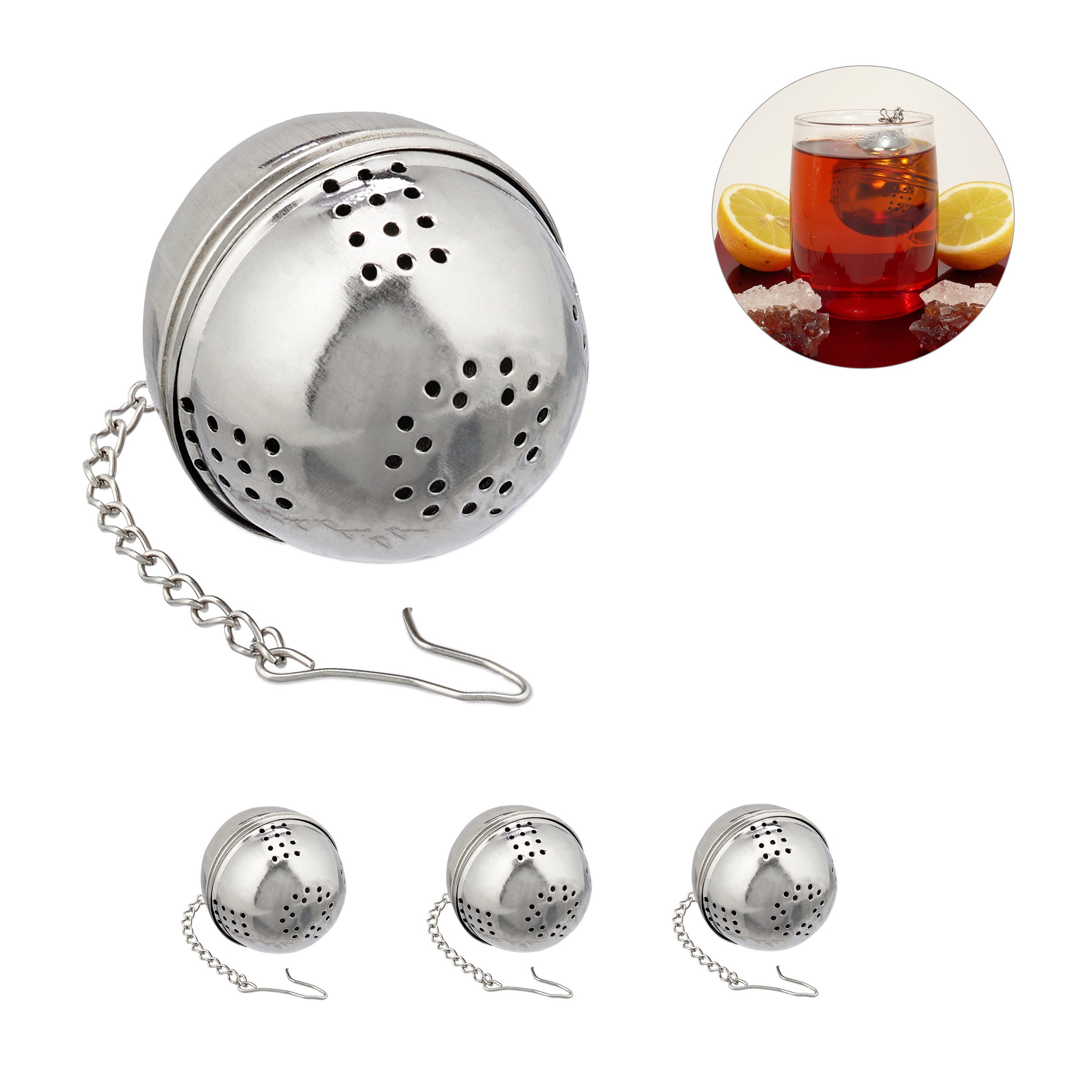 Set Infusori Per Tè 3 Pezzi Relaxdays - In Acciaio Inox, Filtro A Sfera, Per Foglie Sfuse - Foto 5