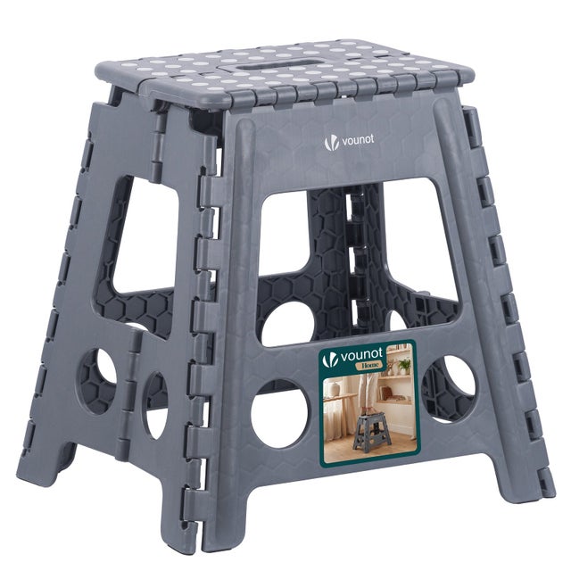 Tabouret pliant portable 39x32x40cm - Marchepied pliable antidérapant avec poignée - Plastique - Gris - VOUNOT®
