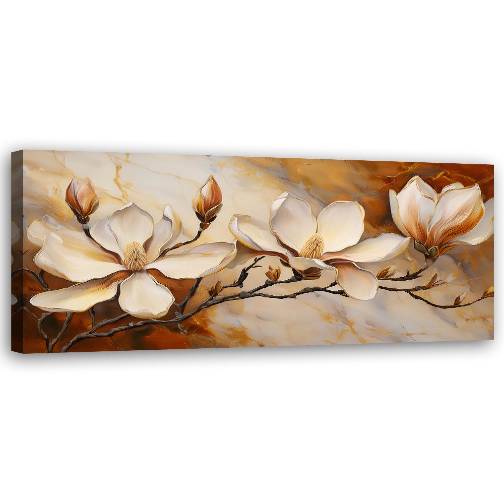 Obraz na płótnie, Magnolie Glamour Gałązka Marmur 90x30