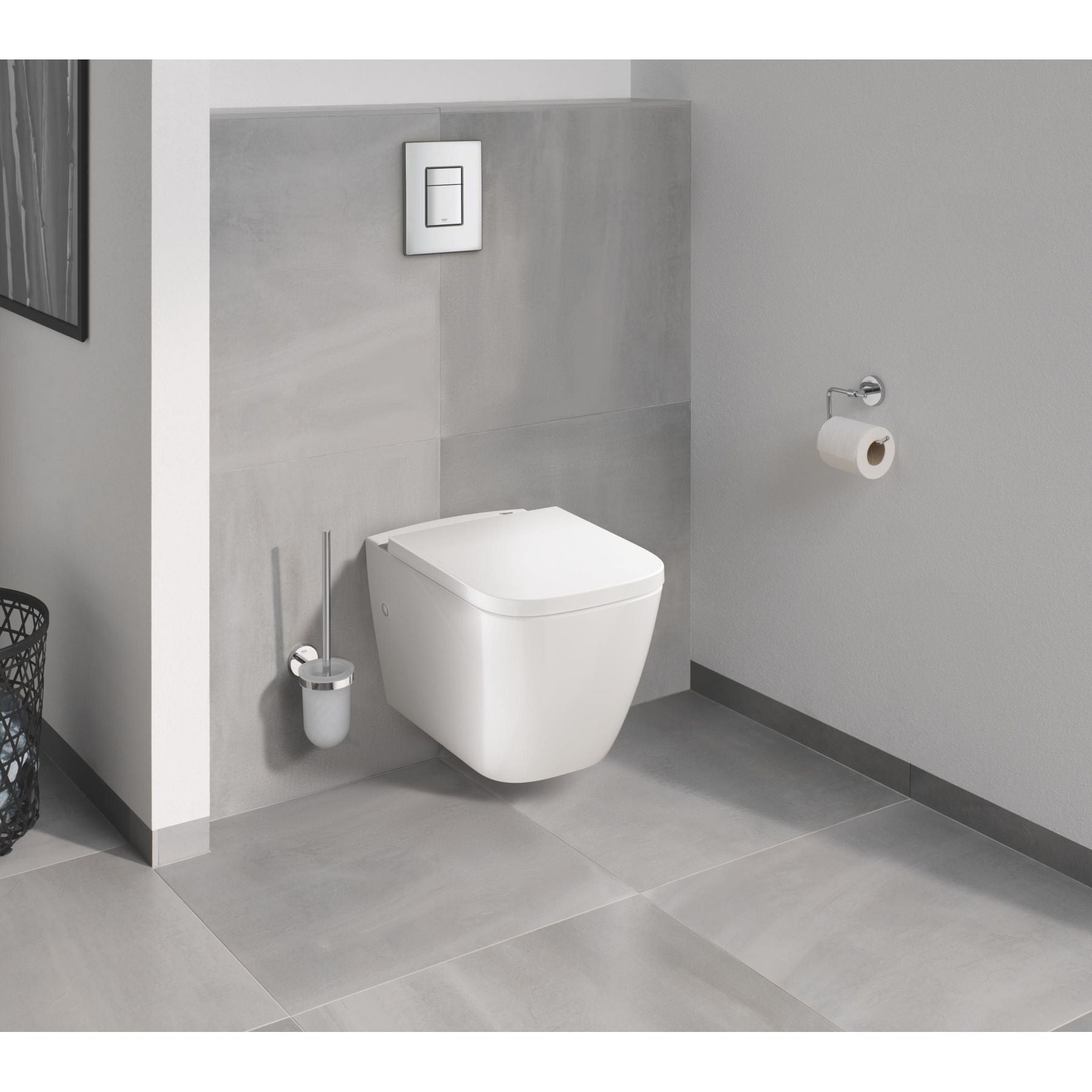 GROHE Pack WC suspendu Solido, cuvette sans bride, plaque de commade chromée, isolant et habillage à carreler - 2