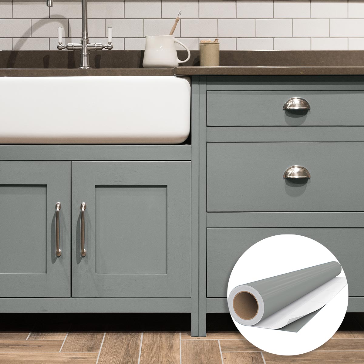 Rollo de vinilo adhesivo impermeable por metro - Adhesivo lavable para cocina, muebles, armarios, puertas - 60cmx1m - Paloma gris - 7