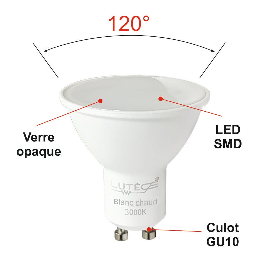 Lot de 10 ampoules LED Dimmable GU10 6W 540Lm 3000K - garantie 5 ans - 2