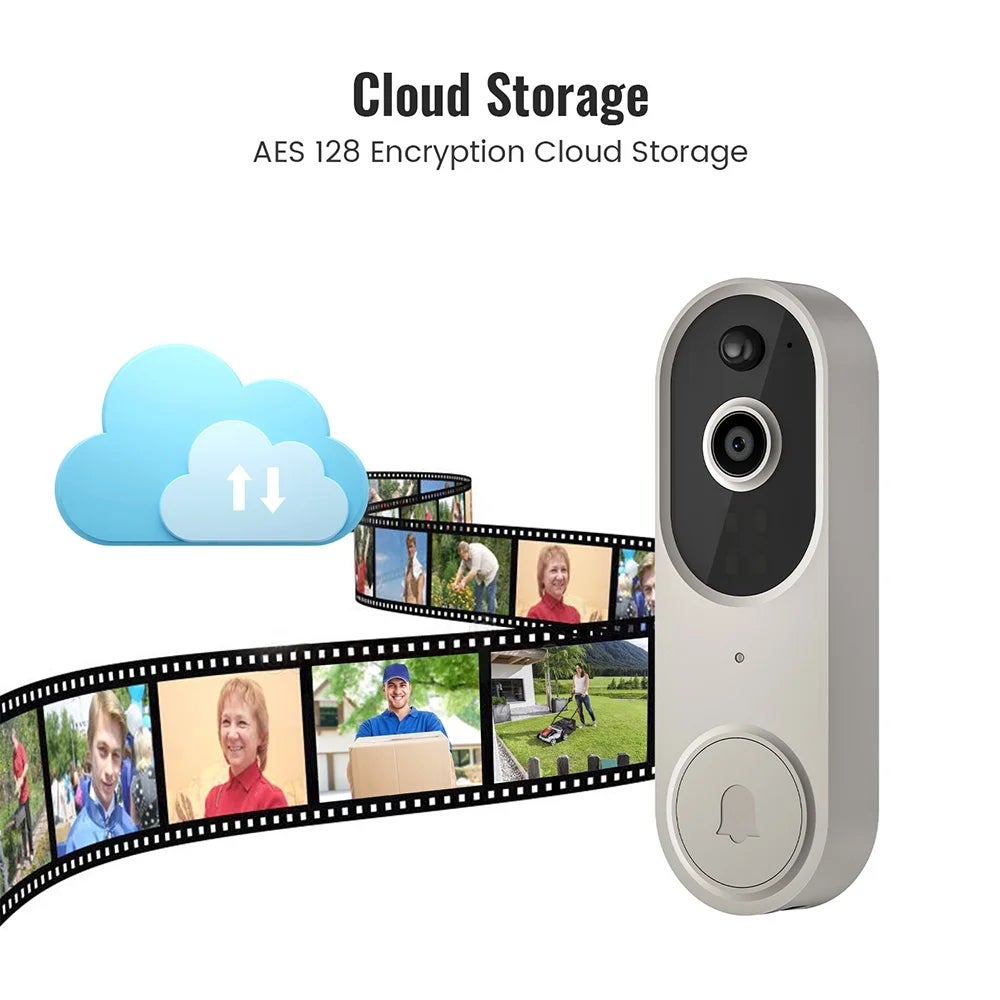 Sonnette vidéo sans fil Wi-Fi avec vision nocturne, alarme, communication bidirectionnelle, détection de mouvement par IA et stockage cloud (beige) - 7